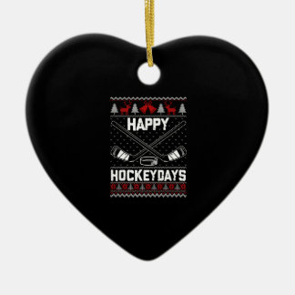 ハッピーHockeydaysおもしろいクリスマスアイスホッケープレーヤー セラミックオーナメント