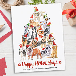 ハッピーHOWLidays Dog Lover Christmas Tree Business シーズンポストカード