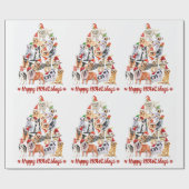 ハッピーHOWLidays Dog Lover Christmas Tree Dogs ラッピングペーパー (フラット)