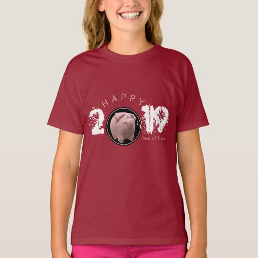 ハッピーPIg年2019オリジナル3Dガールティー Tシャツ (正面)