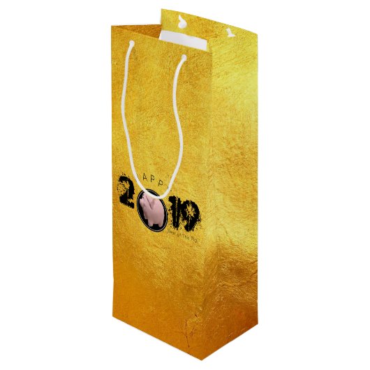 ハッピーPIg年2019オリジナル3DゴールデンワインGバッグ ワインギフトバッグ (裏面アングル)
