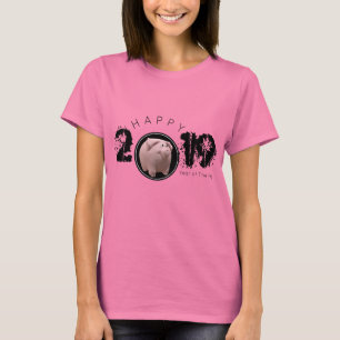 ハッピーPIg年2019オリジナル3D女性ティー Tシャツ