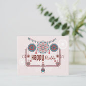 ハッピーRakhi, Raksha Bandhan，ほこりっぽいピンク，ティール（緑がかった色） ポストカード (スタンド正面)