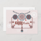 ハッピーRakhi, Raksha Bandhan，ほこりっぽいピンク，ティール（緑がかった色） ポストカード (正面/裏面)