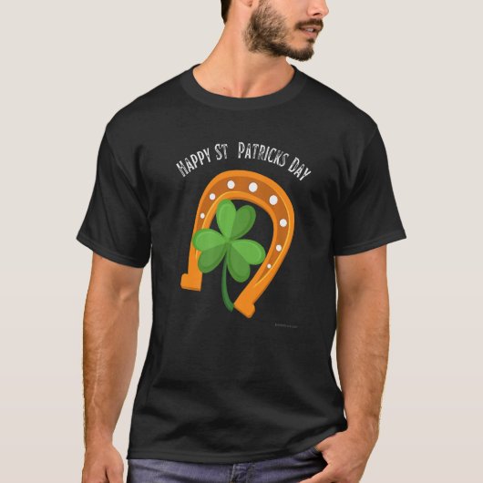 ハッピーSaint patricks dayグリーンクローバーホースシュー Tシャツ (正面)