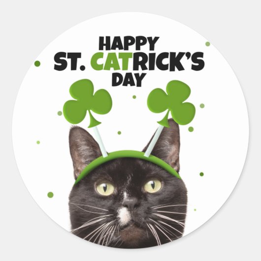 ハッピーSt patricks dayへヘッドバンドの猫 ラウンドシール (正面)