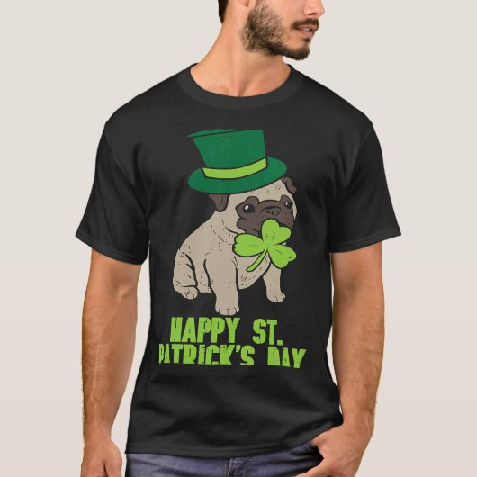 ハッピーSt patricks dayアイリッシュパグドグキュートサンパッド Tシャツ (正面)