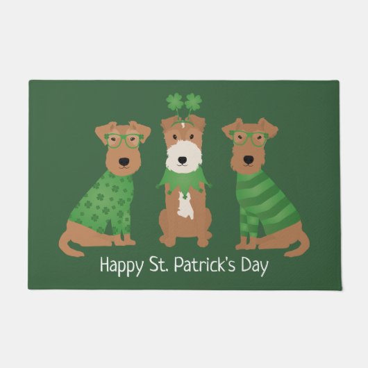 ハッピーSt patricks dayウェルシュワイヤキツネテリアドッグス ドアマット (正面)