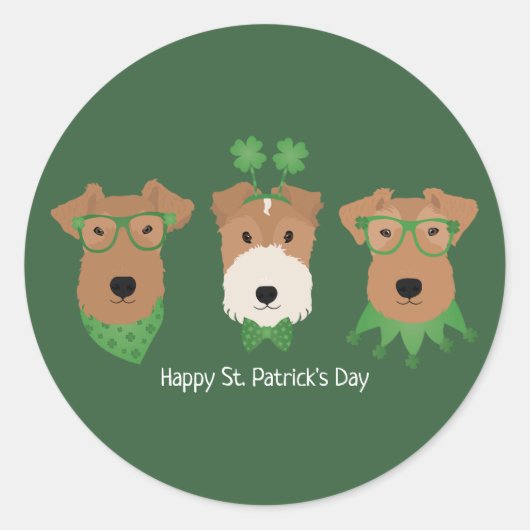 ハッピーSt patricks dayウェルシュワイヤキツネテリアドッグス ラウンドシール (正面)