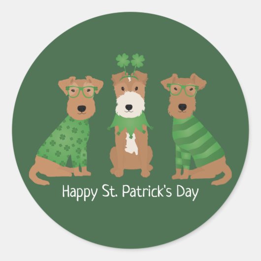 ハッピーSt patricks dayウェルシュワイヤキツネテリアドッグス ラウンドシール (正面)
