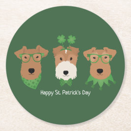 ハッピーSt patricks dayウェルシュワイヤキツネテリアドッグス ラウンドペーパーコースター