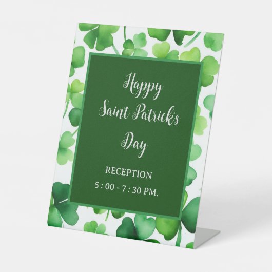 ハッピーSt patricks dayグリーンウォーターカラーシャムロック 台座サイン (正面)