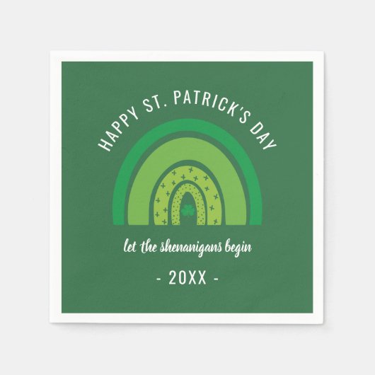 ハッピーSt patricks dayグリーンレインボーアイリッシュシャームロック スタンダードカクテルナプキン (正面)
