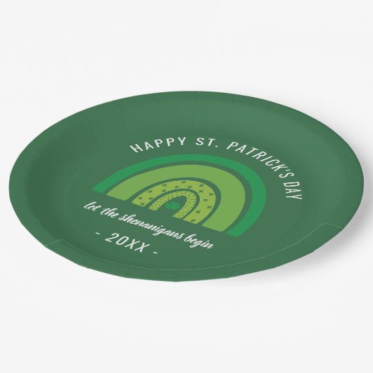 ハッピーSt patricks dayグリーンレインボーアイリッシュシャームロック ペーパープレート (アングル)