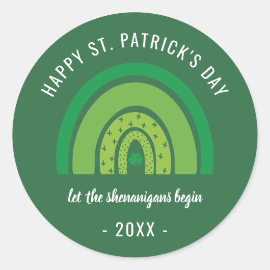 ハッピーSt patricks dayグリーンレインボーアイリッシュシャームロック ラウンドシール (正面)