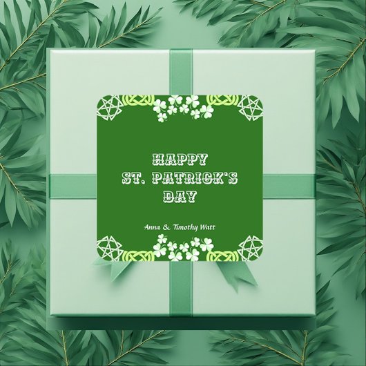 ハッピーSt patricks dayケルトのラッキーシャムロ縁どッ スクエアシール