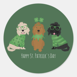 ハッピーSt patricks dayゴールデンドールドードルドッグス ラウンドシール