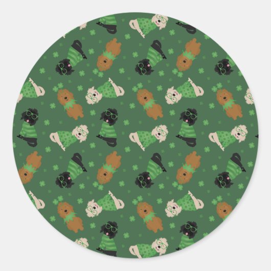 ハッピーSt patricks dayゴールデンドールドードルドッグス ラウンドシール (正面)