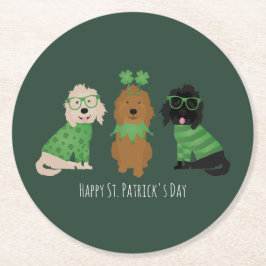 ハッピーSt patricks dayゴールデンドールドードルドッグス ラウンドペーパーコースター