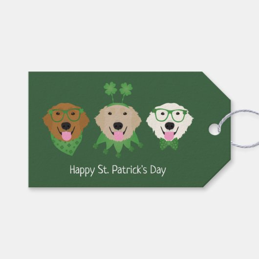 ハッピーSt patricks dayゴールデンレトリエバードッグス ギフトタグ (正面(横))