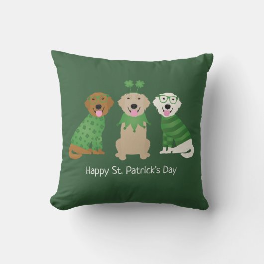 ハッピーSt patricks dayゴールデンレトリエバードッグス クッション (正面)