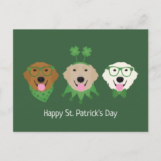 ハッピーSt patricks dayゴールデンレトリエバードッグス ポストカード (正面)