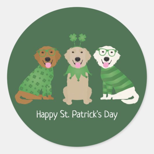 ハッピーSt patricks dayゴールデンレトリエバードッグス ラウンドシール (正面)