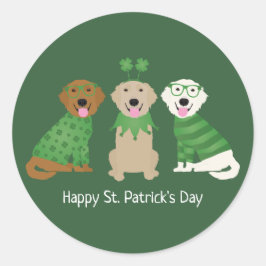 ハッピーSt patricks dayゴールデンレトリエバードッグス ラウンドシール