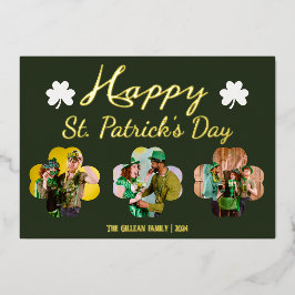 ハッピーSt patricks dayシャムロックス家族の写真フォイル 箔シーズンカード