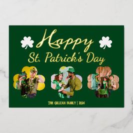 ハッピーSt patricks dayシャムロックス家族の写真フォイル 箔シーズンカード
