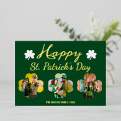 ハッピーSt patricks dayシャムロックス家族の写真フォイル 箔シーズンカード (立ち正面)