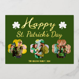 ハッピーSt patricks dayシャムロックス家族の写真フォイル 箔シーズンカード
