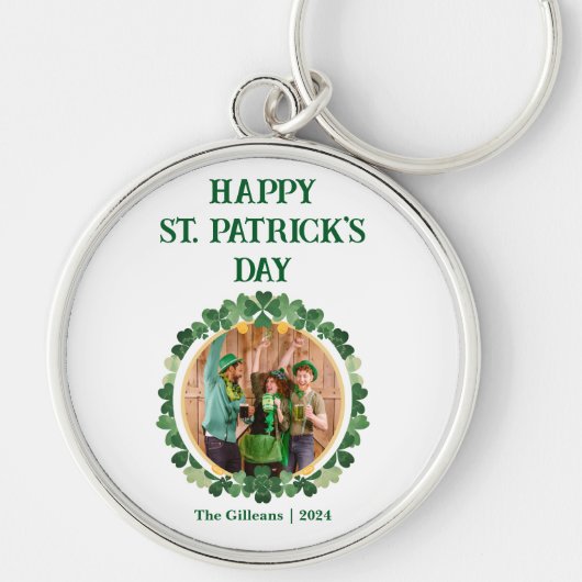 ハッピーSt patricks dayシャムロック家族の写真 キーホルダー (正面)
