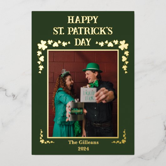ハッピーSt patricks dayシャムロック家族の写真 箔シーズンカード (正面)