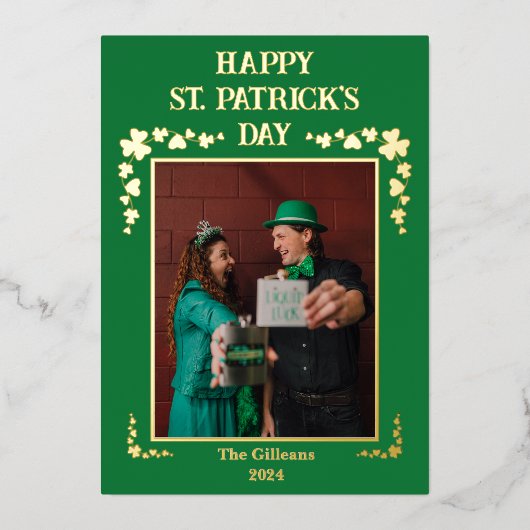ハッピーSt patricks dayシャムロック家族の写真 箔シーズンカード (正面)