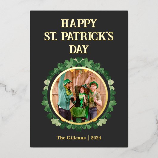 ハッピーSt patricks dayシャムロック家族の写真 箔シーズンカード (正面)