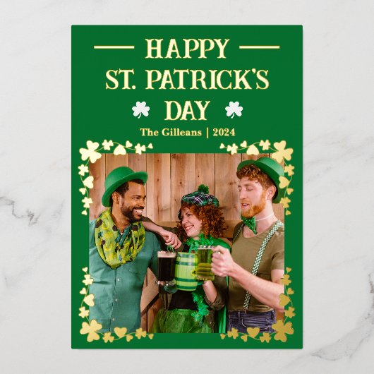 ハッピーSt patricks dayシャムロック家族の写真 箔シーズンカード (正面)