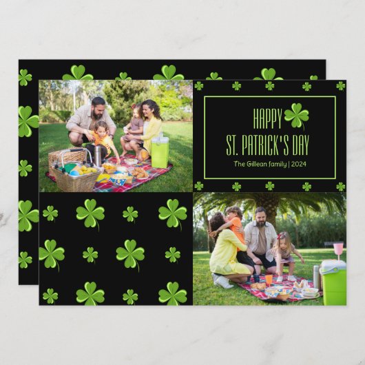ハッピーSt patricks dayシャムロック家族2枚の写真 シーズンカード (正面/裏面)