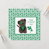 ハッピーSt patricks dayドッグフォーリーフクローバーグリーン カード (正面/裏面インサイチュ)