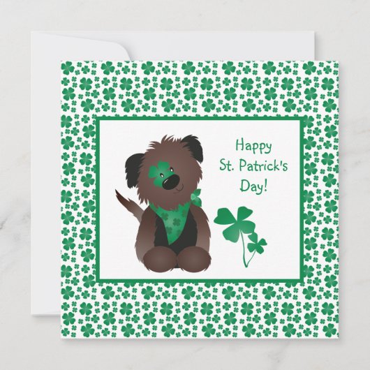 ハッピーSt patricks dayドッグフォーリーフクローバーグリーン カード (正面)