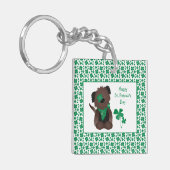 ハッピーSt patricks dayドッグフォーリーフクローバーグリーン キーホルダー (正面左)