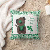 ハッピーSt patricks dayドッグフォーリーフクローバーグリーン クッション (ブランケット)