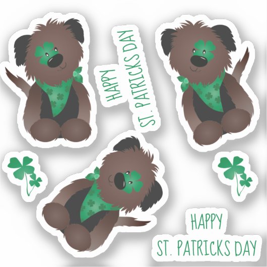ハッピーSt patricks dayドッグフォーリーフクローバーグリーン シール (正面)