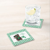 ハッピーSt patricks dayドッグフォーリーフクローバーグリーン スクエアペーパーコースター (インサイチュ)