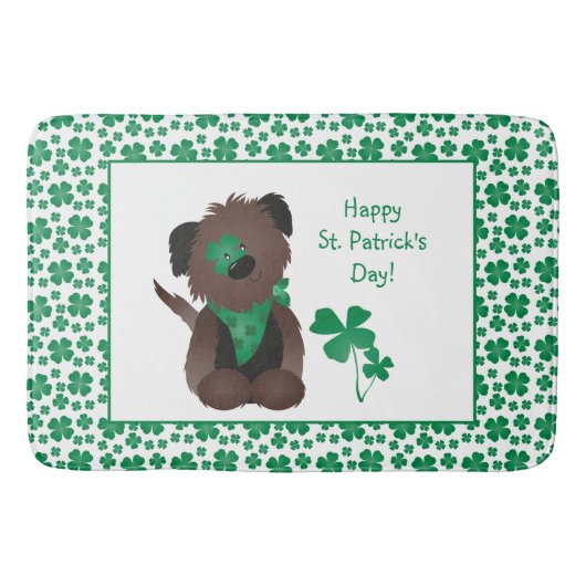 ハッピーSt patricks dayドッグフォーリーフクローバーグリーン バスマット (正面)