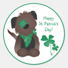 ハッピーSt patricks dayドッグフォーリーフクローバーグリーン ラウンドシール