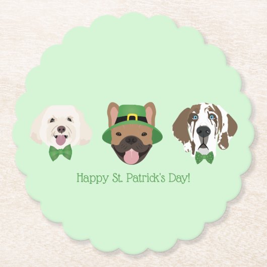 ハッピーSt patricks dayドッグ顔 ペーパーコースター (正面)
