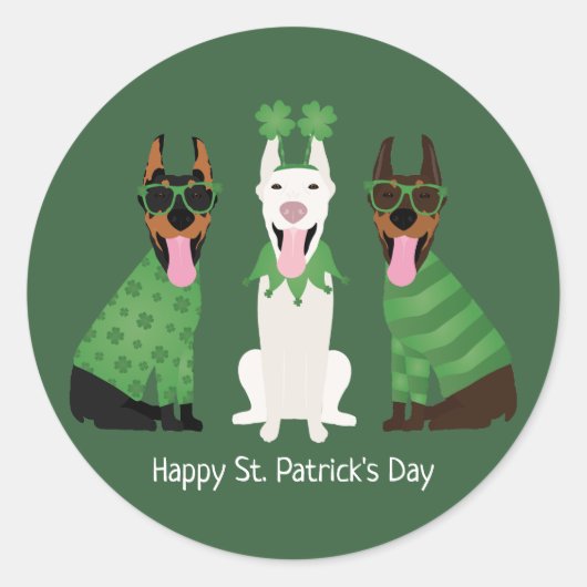 ハッピーSt patricks dayドベルマンドッグス ラウンドシール (正面)