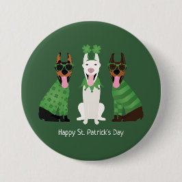 ハッピーSt patricks dayドベルマンドッグス 缶バッジ