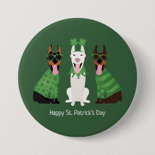ハッピーSt patricks dayドベルマンドッグス 缶バッジ (正面)